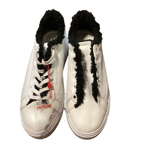 NWT Schutz KRISTIN White Leather Platform Sneakers Black Faux Fur Lining 8.5 - Picture 5 of 11